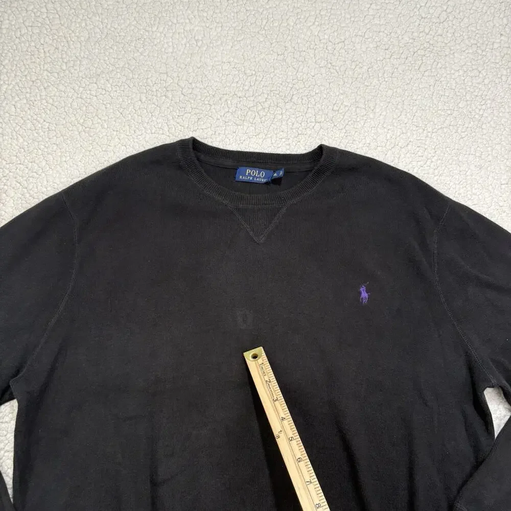 Polo Ralph Lauren Sweatshirt Mens XL Black Crewneck Purple Pony Logo Cotton‎
